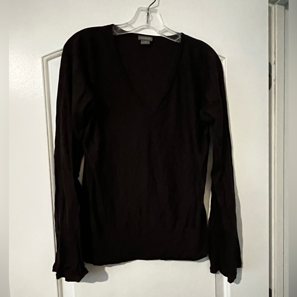 Elegant Dark brown V-Neck Women's v- neck  Sweater with wide sleeves